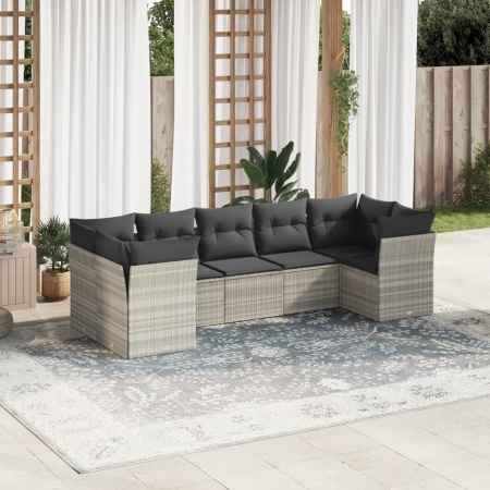 Set canapele de grădină cu perne, 7piese gri deschis poliratan