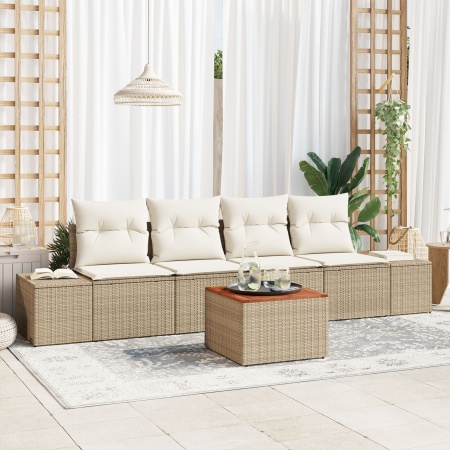 Set de canapea în grădină 5 piese cu perne Bej Ratan Acacia