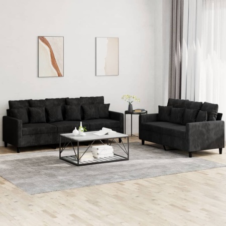 Set de canapele cu perne, 2 piese, negru, catifea