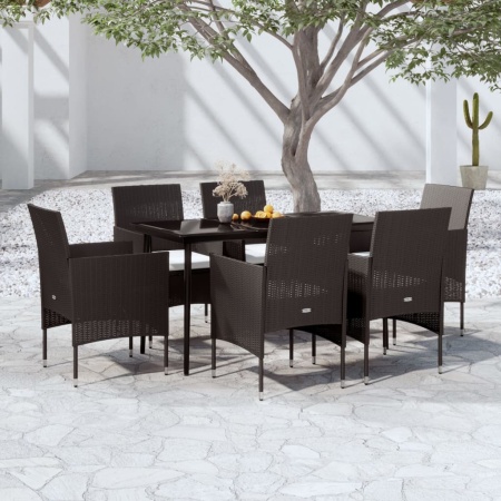 Set de masă pentru grădină, 7 piese, cu perne, negru - Img 1