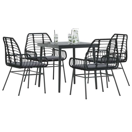 Set de sufragerie de grădină 5 piese neagră Sticlă Poly Rattan