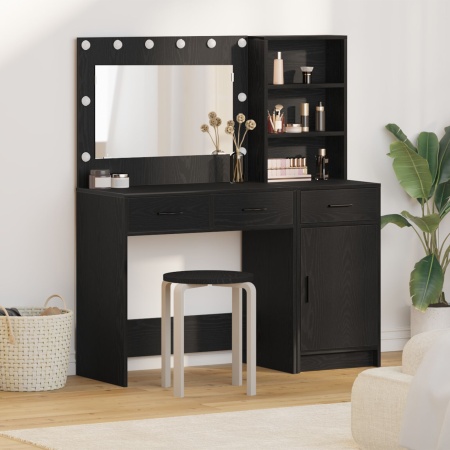 Set de toaletă 2 bucăți cu LED Negru din lemn prelucrat