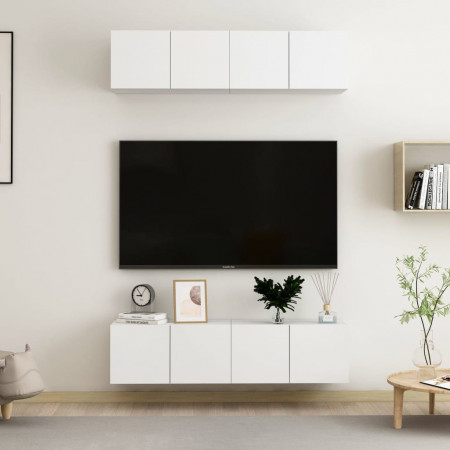 Set dulapuri TV, 4 piese, alb, 60x30x30 cm, lemn prelucrat