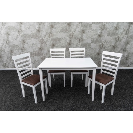 Set masa MBS-37 alb, cu 4 scaune tapitate maro