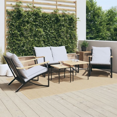 Set mobilier de balcon, 5 piese, cu perne, negru, oțel