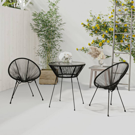 Set mobilier de exterior, 3 piese, negru, ratan PVC