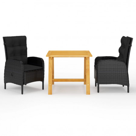 Set mobilier de grădină, 3 piese, negru