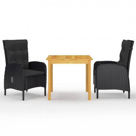 Set mobilier de grădină, 3 piese, negru