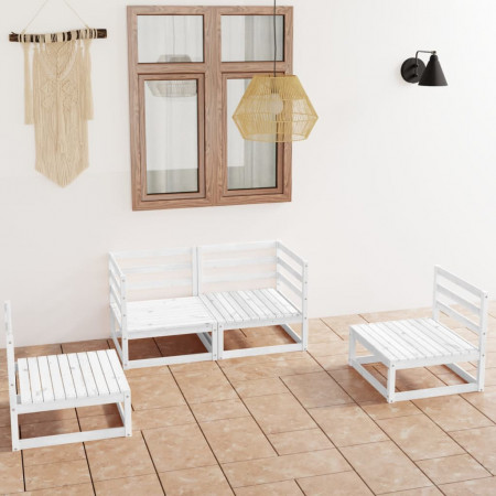 Set mobilier de grădină, 4 piese, alb, lemn masiv de pin