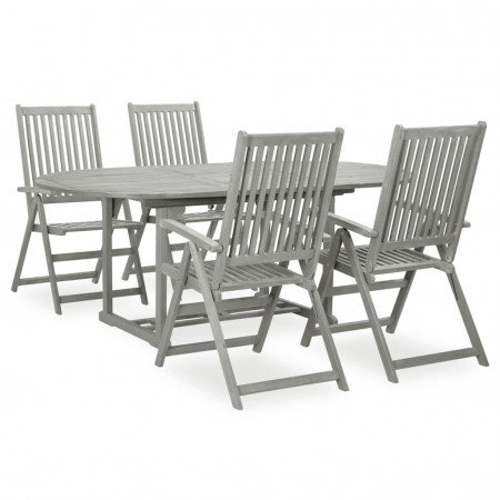 Set mobilier de grădină, 5 piese, gri, lemn masiv de acacia