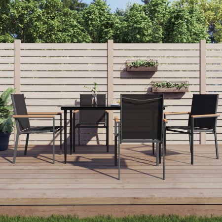 Set mobilier de grădină, 5 piese, negru, textilenă și oțel