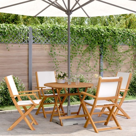 Set mobilier de grădină 5 piese textil alb crem/lemn masiv