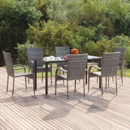Set mobilier de grădină, 7 piese, gri, poliratan - Img 1