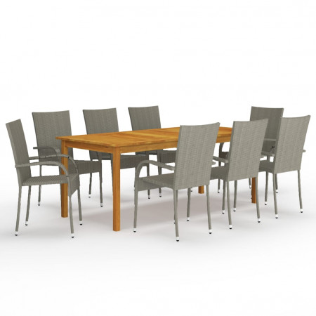 Set mobilier de grădină, 9 piese, gri