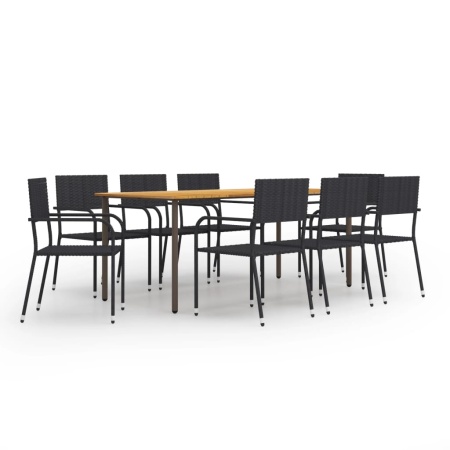 Set mobilier de grădină, 9 piese, negru, poliratan
