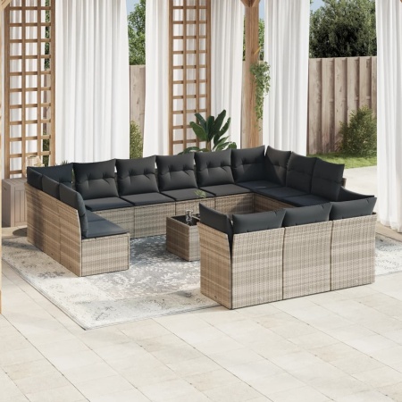 Set mobilier de grădină cu perne,14 piesegri deschis, poliratan