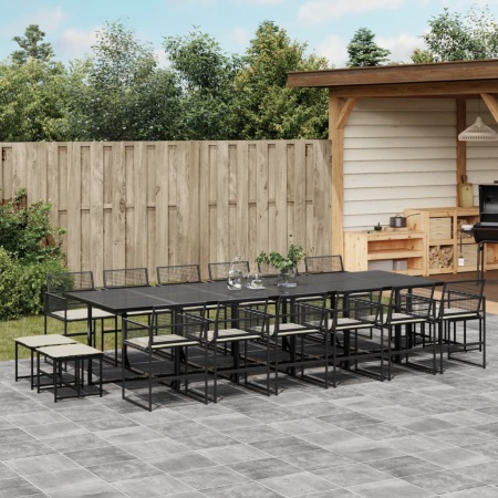 Set mobilier de grădină cu perne, 17 piese, negru, poliratan