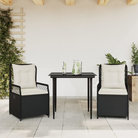 Set mobilier de grădină cu perne, 3 piese, negru, poliratan - Img 1