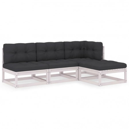 Set mobilier de grădină cu perne, 4 piese, lemn masiv de pin