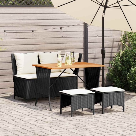 Set mobilier de grădină cu perne, 4 piese, negru, poliratan