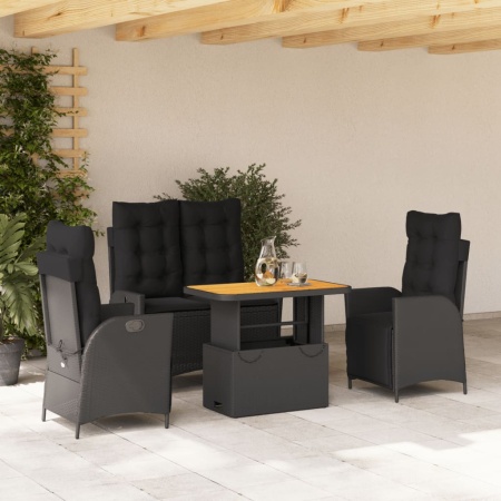 Set mobilier de grădină cu perne, 4 piese, negru, poliratan - Img 1