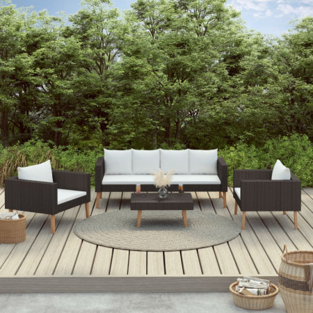Set mobilier de grădină cu perne, 4 piese, negru, poliratan - Img 1