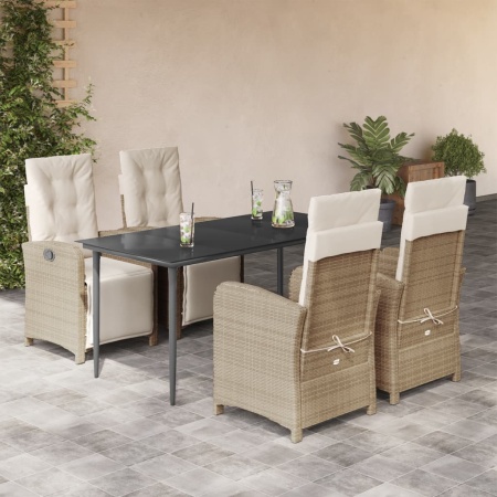 Set mobilier de grădină cu perne, 5 piese, bej, poliratan
