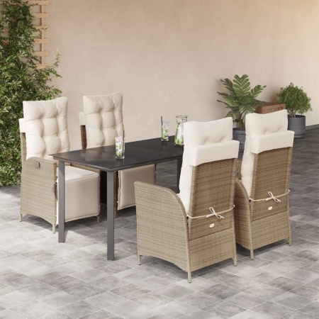Set mobilier de grădină cu perne, 5 piese, bej, poliratan - Img 1