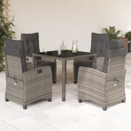 Set mobilier de grădină cu perne, 5 piese, gri, poliratan
