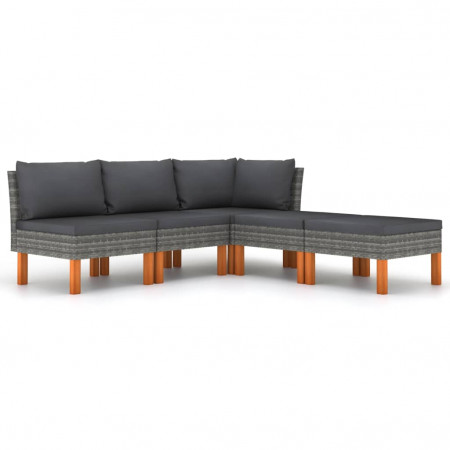 Set mobilier de grădină cu perne, 5 piese, gri, poliratan