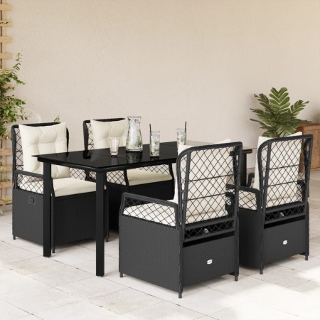 Set mobilier de grădină cu perne, 5 piese, negru, poliratan