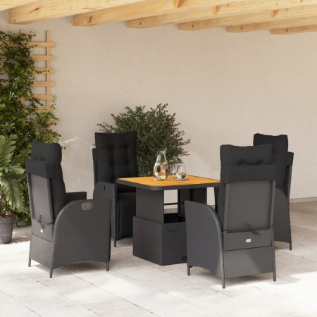 Set mobilier de grădină cu perne, 5 piese, negru, poliratan