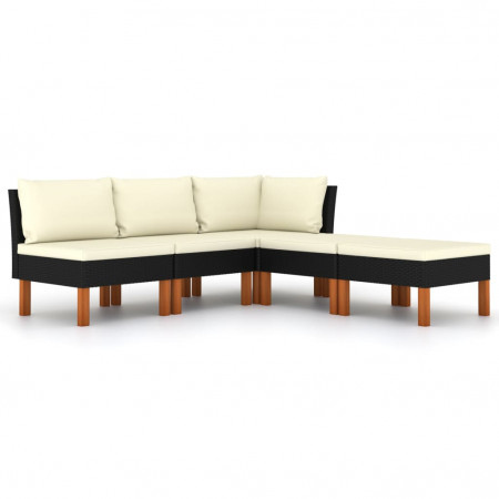 Set mobilier de grădină cu perne, 5 piese, negru, poliratan