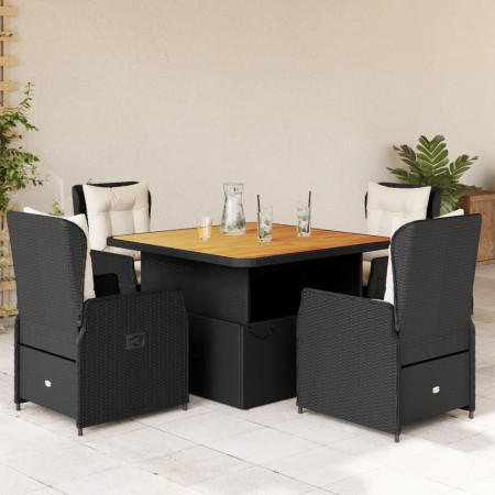 Set mobilier de grădină cu perne, 5 piese, negru, poliratan