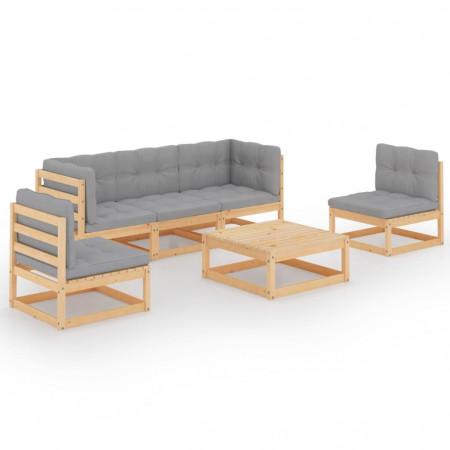 Set mobilier de grădină cu perne, 6 piese, lemn masiv de pin
