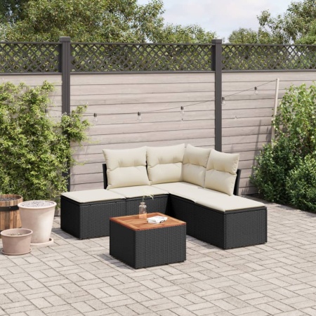Set mobilier de grădină cu perne, 6 piese, negru, poliratan