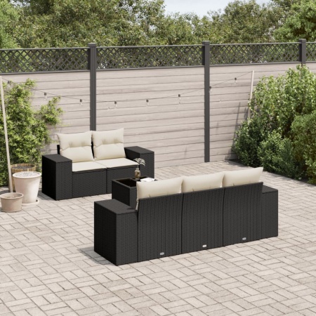 Set mobilier de grădină cu perne, 6 piese, negru, poliratan
