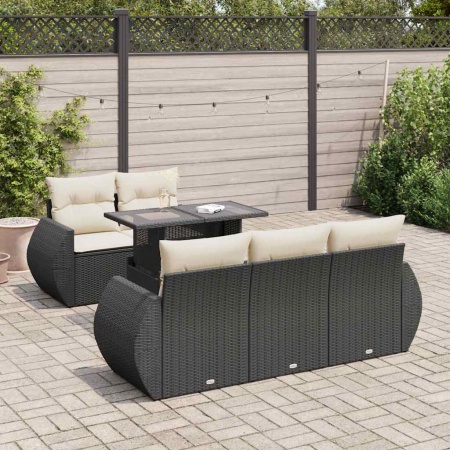 Set mobilier de grădină cu perne, 6 piese, negru, poliratan