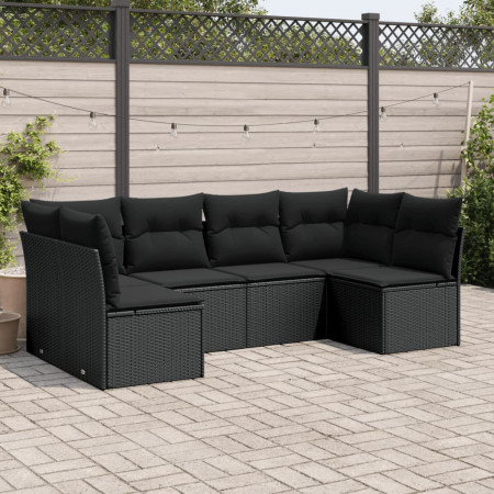 Set mobilier de grădină cu perne, 6 piese, negru, poliratan
