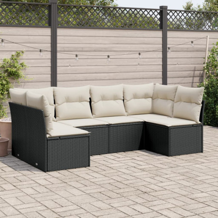 Set mobilier de grădină cu perne, 6 piese, negru, poliratan