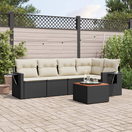 Set mobilier de grădină cu perne, 6 piese, negru, poliratan