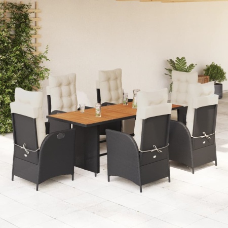 Set mobilier de grădină cu perne, 7 piese, negru, poliratan - Img 1