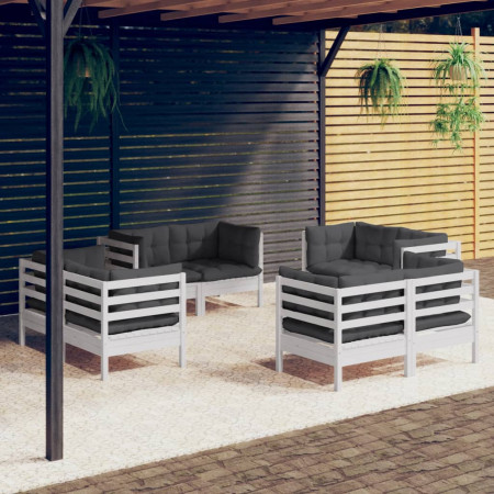 Set mobilier de grădină cu perne, 8 piese, antracit, lemn pin