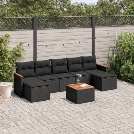 Set mobilier de grădină cu perne, 8 piese, negru, poliratan - Img 1