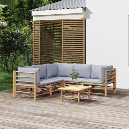 Set mobilier de grădină cu perne gri deschis, 6 piese, bambus
