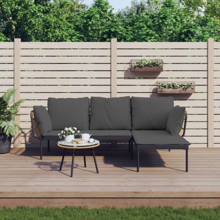 Set mobilier de grădină cu perne gri închis, 3 piese, poliratan