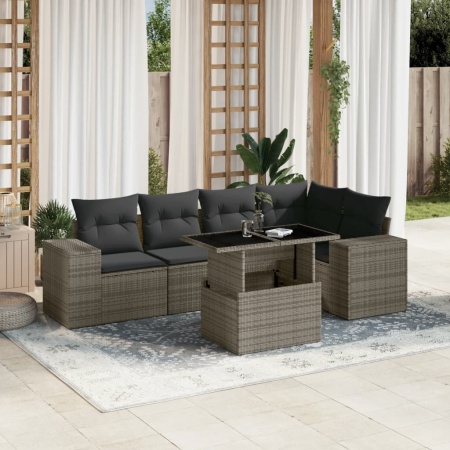 Set mobilier grădină cu perne, 6 piese, gri, poliratan