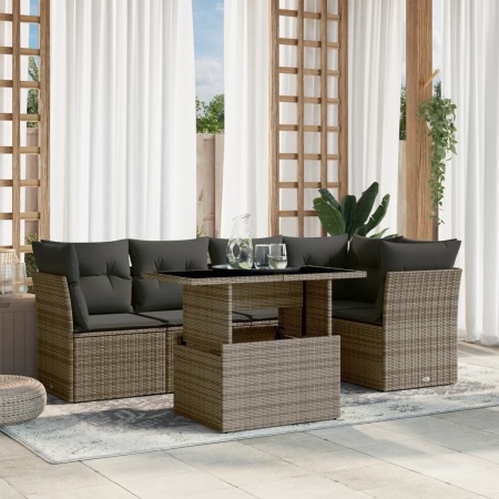 Set mobilier grădină cu perne, 6 piese, gri, poliratan
