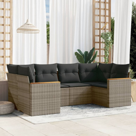 Set mobilier grădină cu perne, 6 piese, gri, poliratan