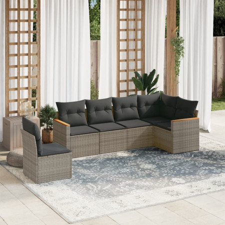 Set mobilier grădină cu perne, 6 piese, gri, poliratan